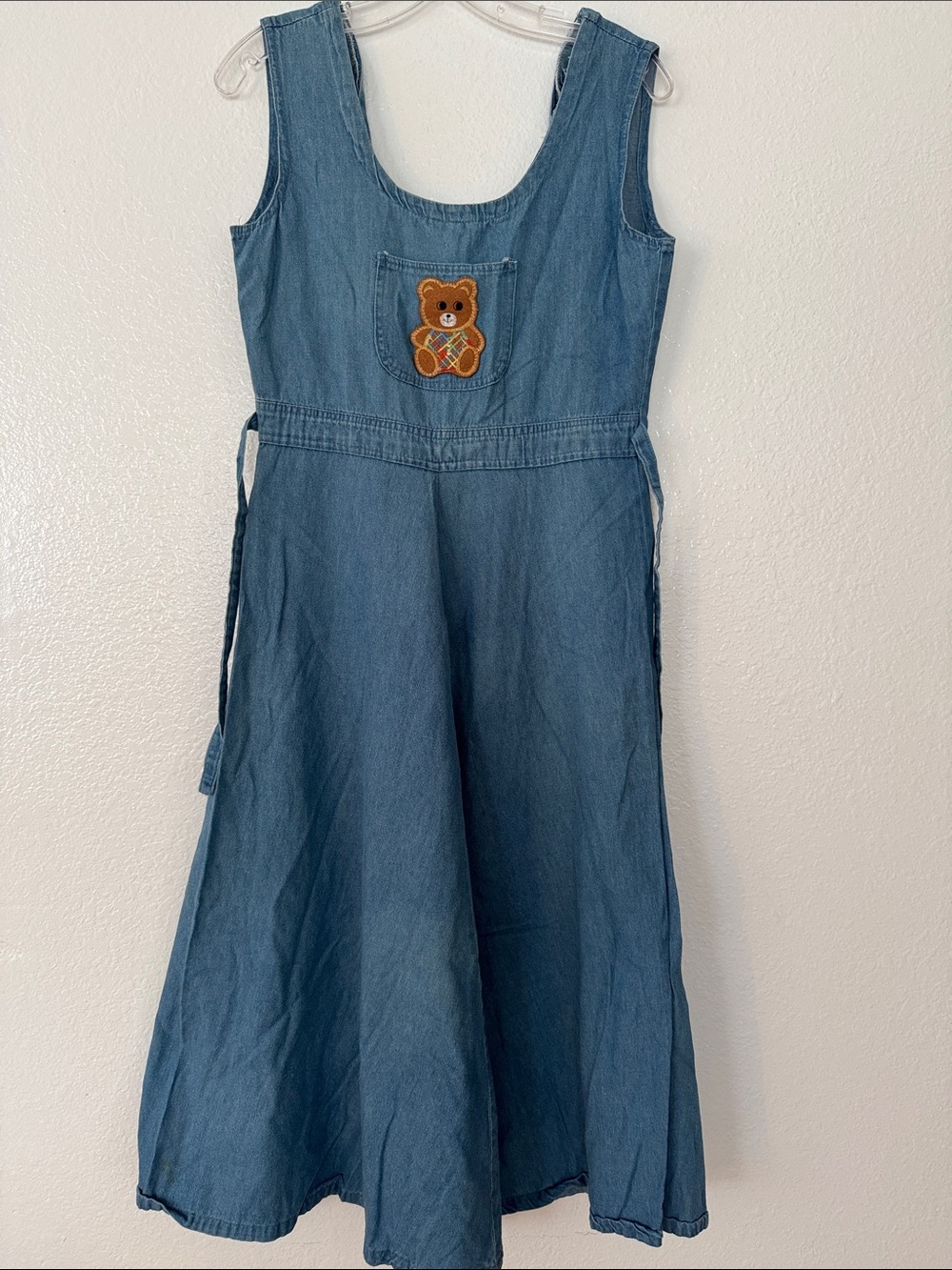 Denim Midi Dress with Teddy Patch - Blue